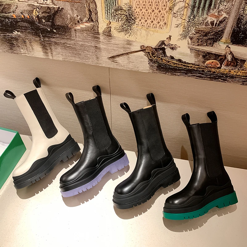 

Winter Shoes For Woman 2021New Real Leather Ankle Boots Women's High Boots Chelsea Boots Fashion Platform Short Boots Size 35-44