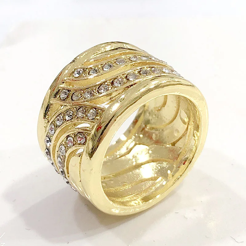 FFLACELL уникальный стиль кристалл золото широкие большие вечерние кольцо на палец