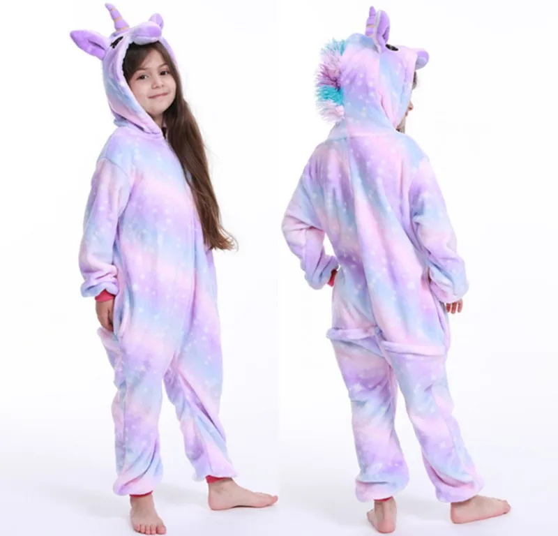 new purple Kuguurumi/Детская Пижама с радужными звездами и единорогом; Пижама детская одежда для сна с рисунком панды из мультфильма; фланелевая зимняя Пижама для малышей - Цвет: new purple