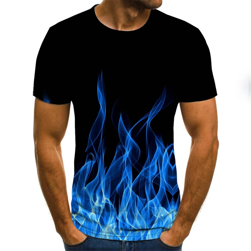 

2021 New Flame Men's T-shirt Summer Fashion Short-sleeved 3D Round Neck Tops Smoke Element Shirt Trendy Oversized T-shirt