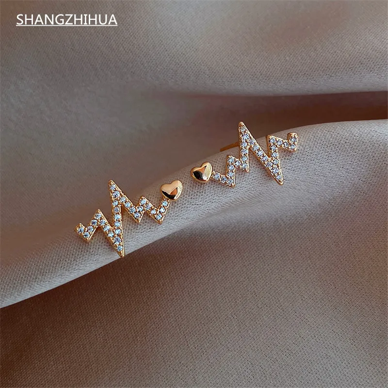 

2021 New Creative Heartbeat Stud Earrings Fashion Korean Women's Jewelry European and American Classic Zircon Versatile Earrings