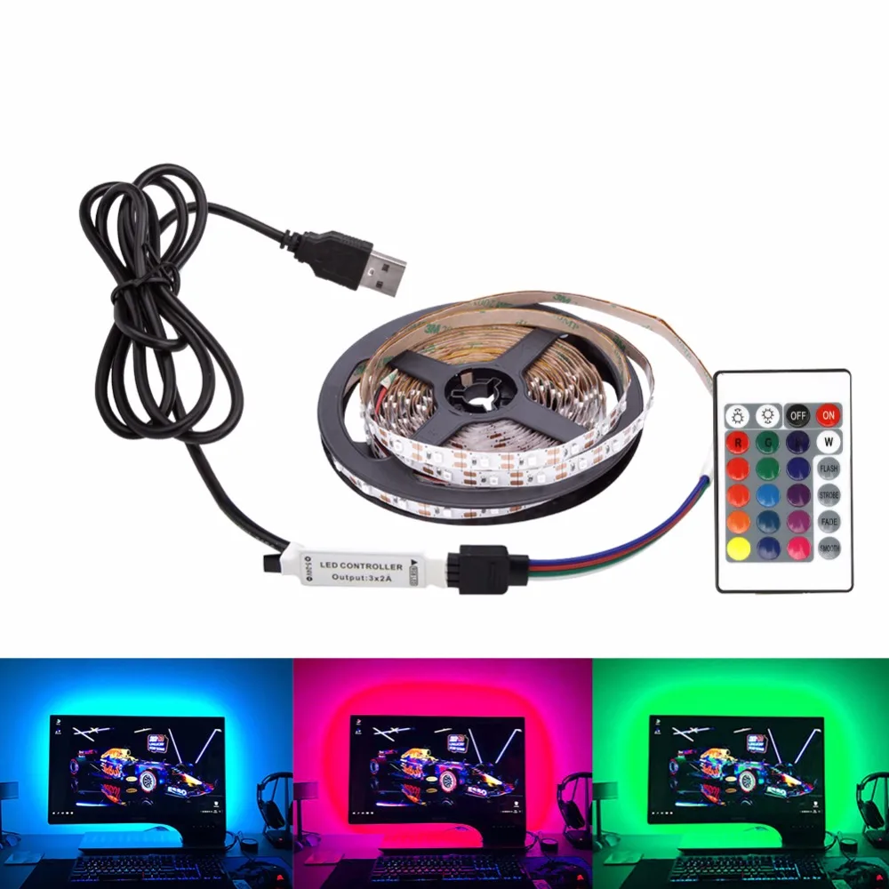 

DC 5V LED Strip USB Cable Power Flexible Light Lamp 5M SMD 2835 Mini 3Key Desk Decor TV Background Lighting