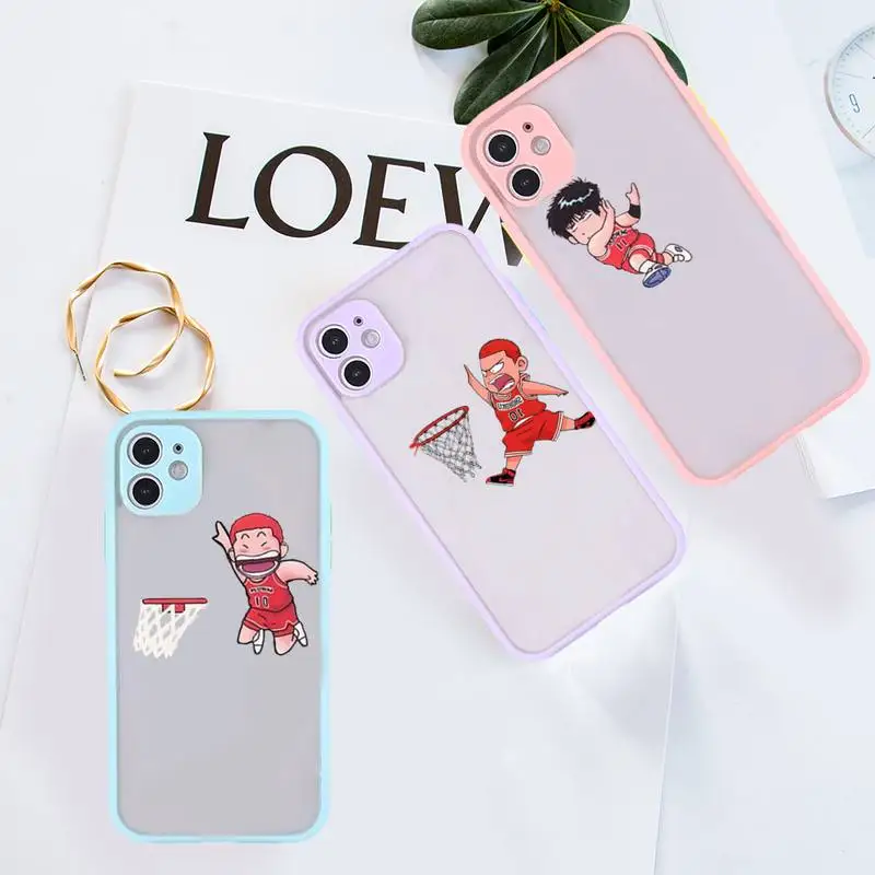 

slam dunk japanese anime Phone Case For iPhone 12 11 Mini Pro XR XS Max 7 8 Plus X Matte transparent Purple Back Cover