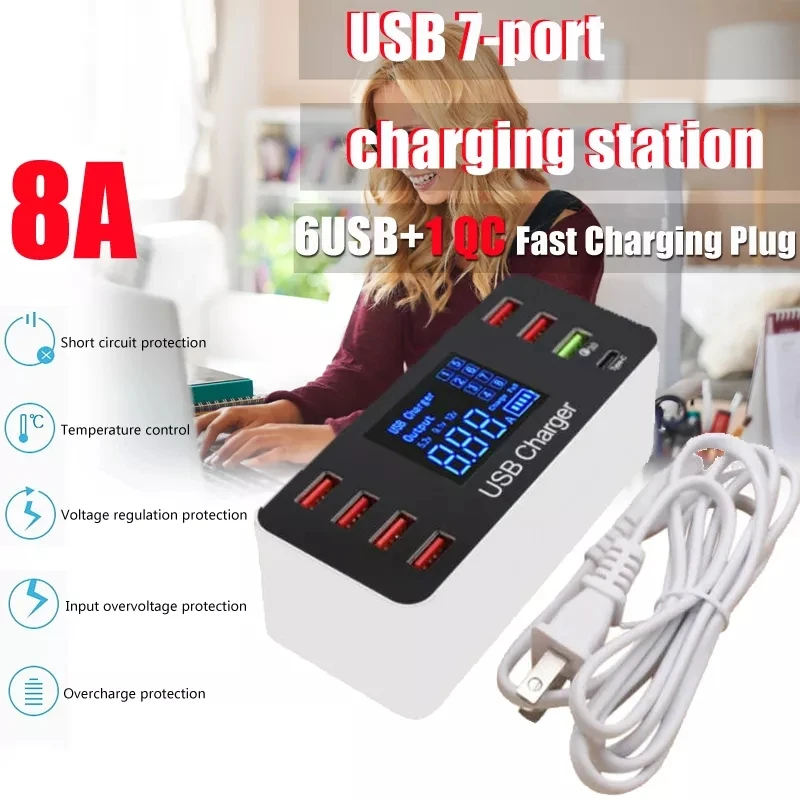 40W 8A US/EU/AU/UK QC Smart USB зарядное устройство настольная быстрая зарядная станция type c ЖК