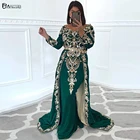 Зеленое марокканское платье с длинным рукавом, официальное платье, Золотое женское платье в мусульманском стиле для вечеринки