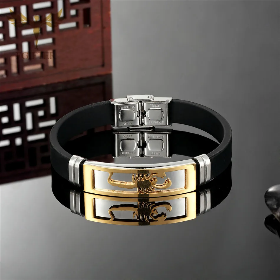 Браслет в стиле панк скорпион модный Индивидуальный браслет черный силиконовый