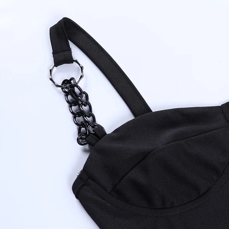 

Chain Tribute Metal Sexy Punk Crop Top Fairy Grunge Summer Clothes For Women Dark Black Slim Fit Ribbed Tank Tops
