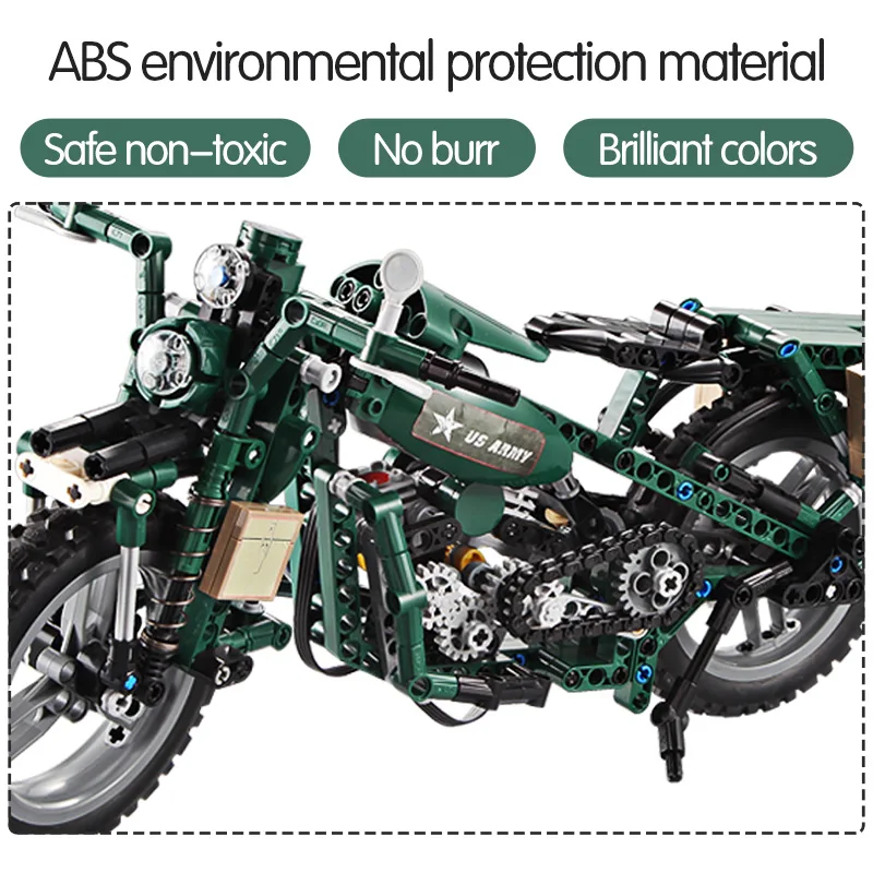 

CaDA WW2 Two-Wheeled Military Motorcycle Building Blocks Vehicle Bricks Remote Control High-Tech Simulation DIY Model Toys Boy