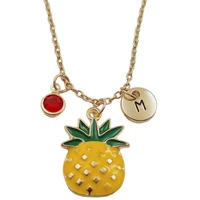 new pineapple initial letter creative birthstone gold necklace fashion jewelry women gifts christmas accessories pendant