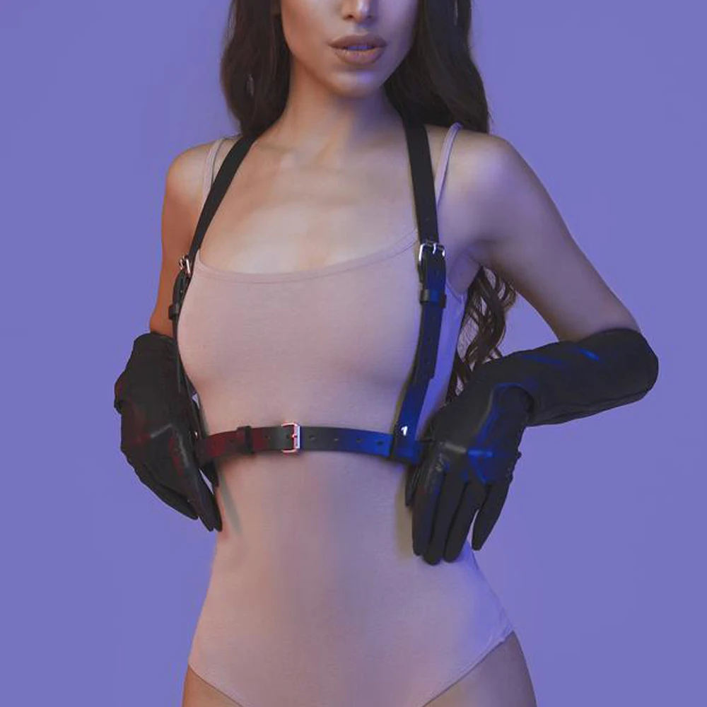 Эротическое женское белье кожаный бюстгальтер БДСМ тело бондаж грудь фетиш