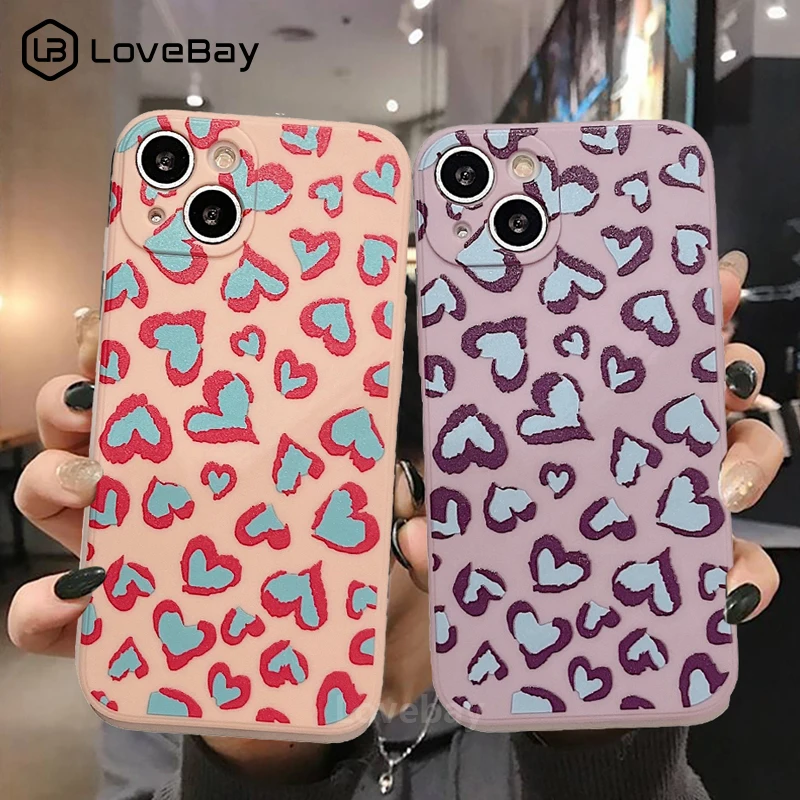 Чехол для телефона с леопардовым принтом в виде сердца iPhone 11 12 13 Pro Max X XR XS 7 8 Plus SE 2020