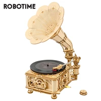 robotime rokr diy hand crank classic gramophone wooden puzzle model building kits assembly toy gift for children lkb01
