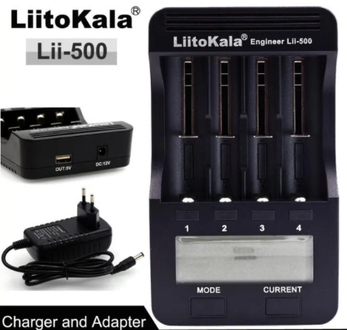 Liitokala Lii-500 18650 зарядное устройство, Зарядка 18650 1,2 в 3,7 в 3,2 в 3,85 В AA/AAA 26650 16340 25500 NiMH литиевая батарея зарядное устройство - Цвет: lii-500 and adapter