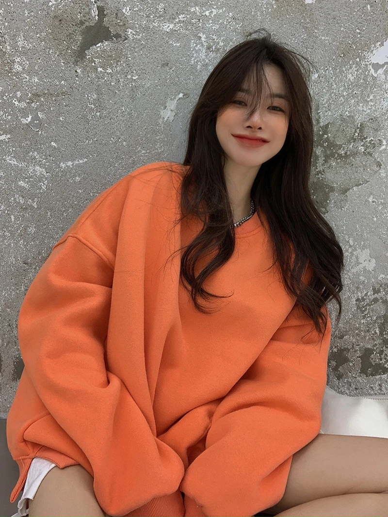 

XZ1708 women version of loose plus velvet thick solid color hedging lazy mid-length coat long-sleeved Sweatshirts