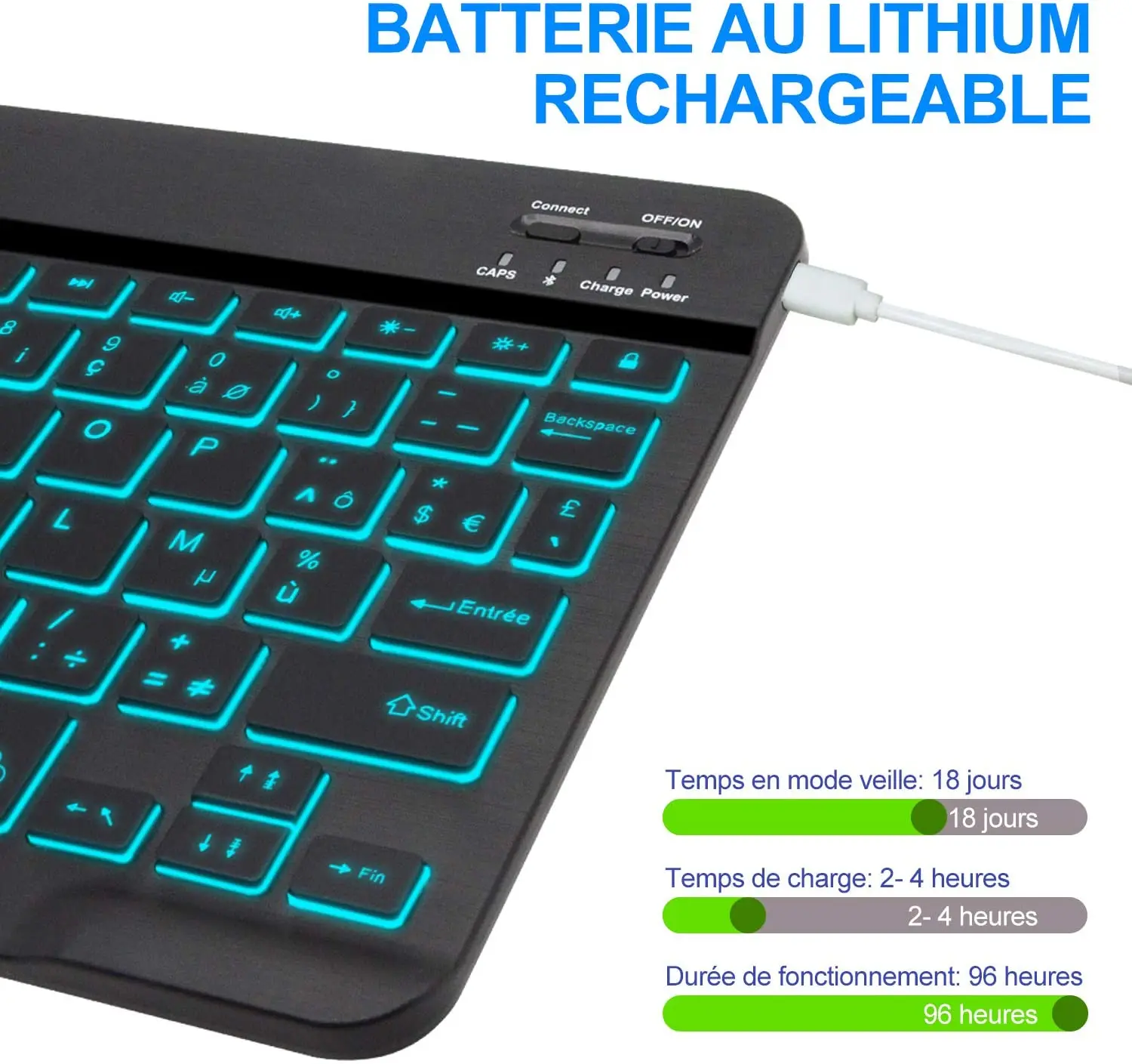 Клавиатура Zienstar AZERTY аккумуляторная с поддержкой Bluetooth и светодиодный Ной