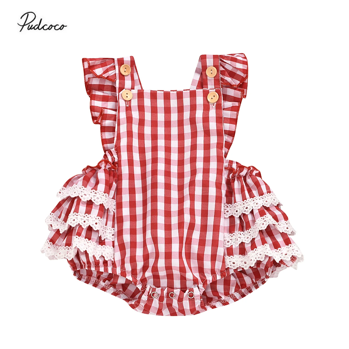 2020 One-piece Newborn Baby Girls Cotton Rompers Outfits Sleeveless Red Plaid Lace Jumpsuit Cute Girl Playsuit Outfit | Детская одежда