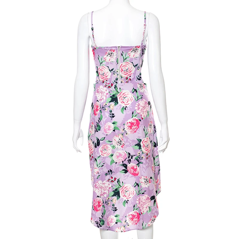 

Bomblook Sexy Party Club Women's Suit Summer 2021 Floral Print Patchwork Camis Irregularity Skirt Set Vetement Femme Streerwears