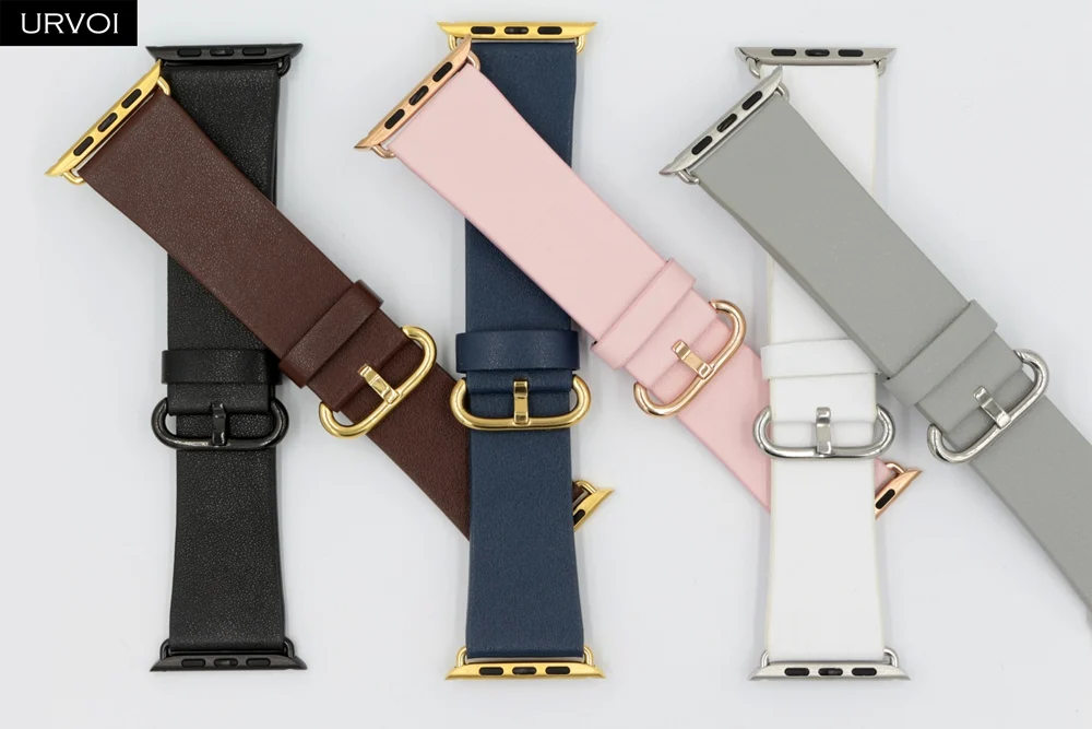 URVOI кожаный ремешок для apple watch 4 5 3 2 1 ремешок для iwatch 40 мм 44 мм Свифт кожа классическая Пряжка современный дизайн