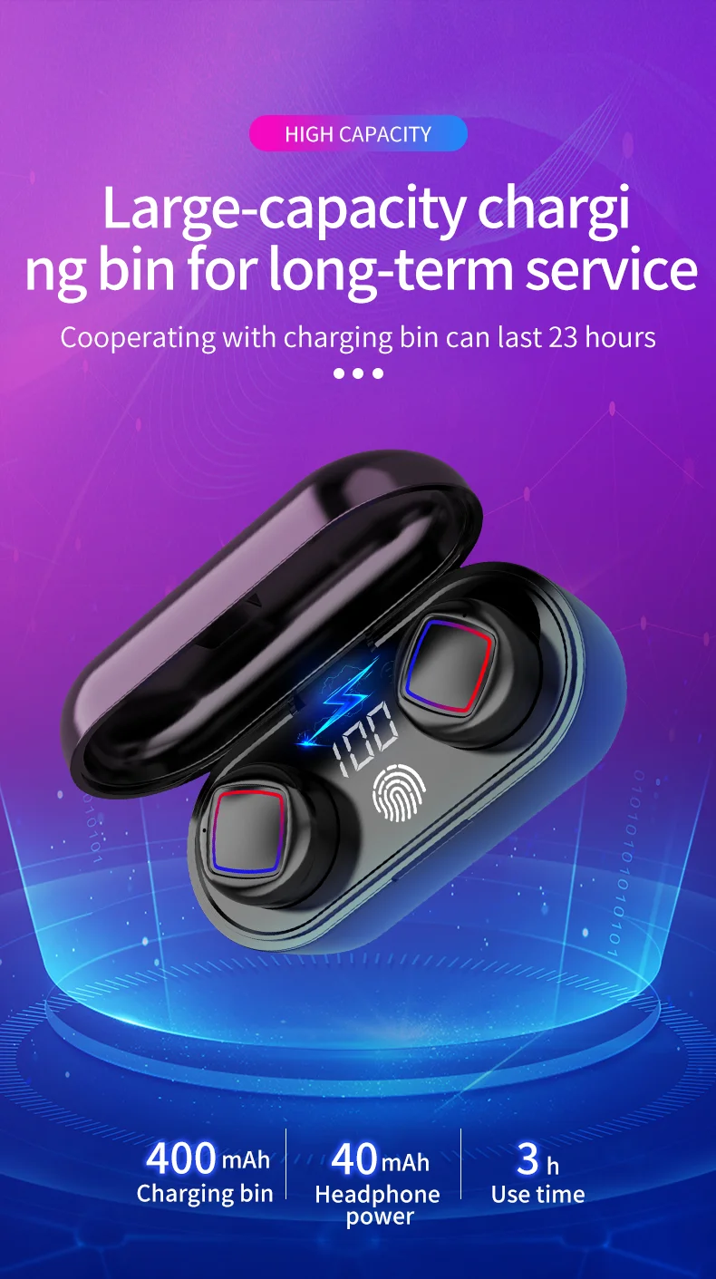 CALETOP Bluetooth 5,0 беспроводные наушники светодиодный дисплей IPX6 водонепроницаемые наушники с микрофоном Handsfree 400 мАч зарядный чехол