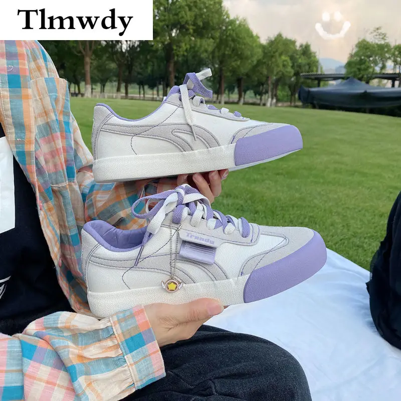 

2021 New Spring Fashion Low-heeled Sneakers Platform Color Matching Lace-up Casual Shoes Women Comfortable Vulcanized Shoes
