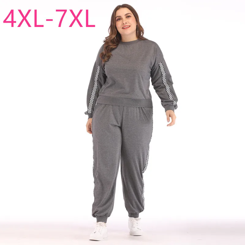 Новые осенние зимние женские спортивные костюмы размера плюс с длинным рукавом