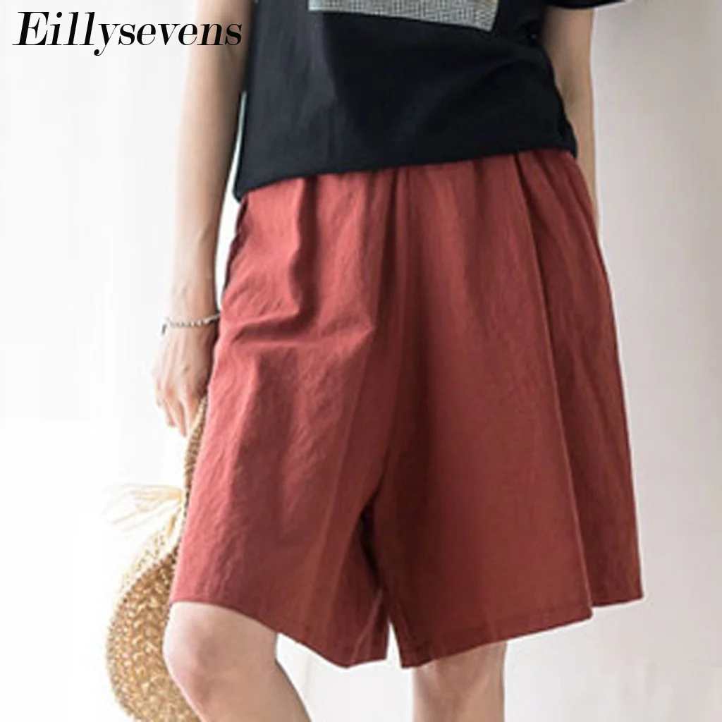 Женские шорты с широкими штанинами размера плюс трендовые хлопковые льняные