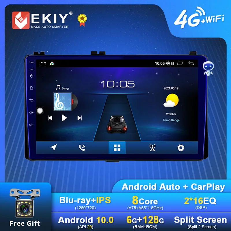 

EKIY 1280*720 DSP Android 10 автомобильное радио для Toyota Corolla 11 Auris E180 2017 2018 стерео DVD мультимедийный плеер GPS навигация HU