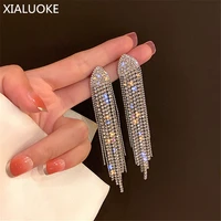 xialuoke vintage tassel geometry triangle crystal drop earrings for women full rhinestone long earrings fashion show jewelry