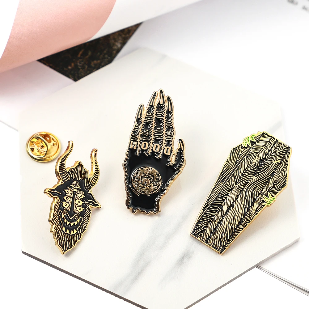 Эмалированная брошь Doom в форме гроба сатаны видит все джинсовая для одежды