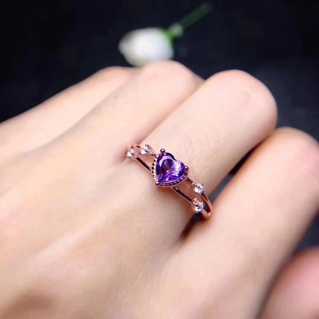

Plated Rose Gold Purple Crystal Heart Shape Ring Hand Jewelry