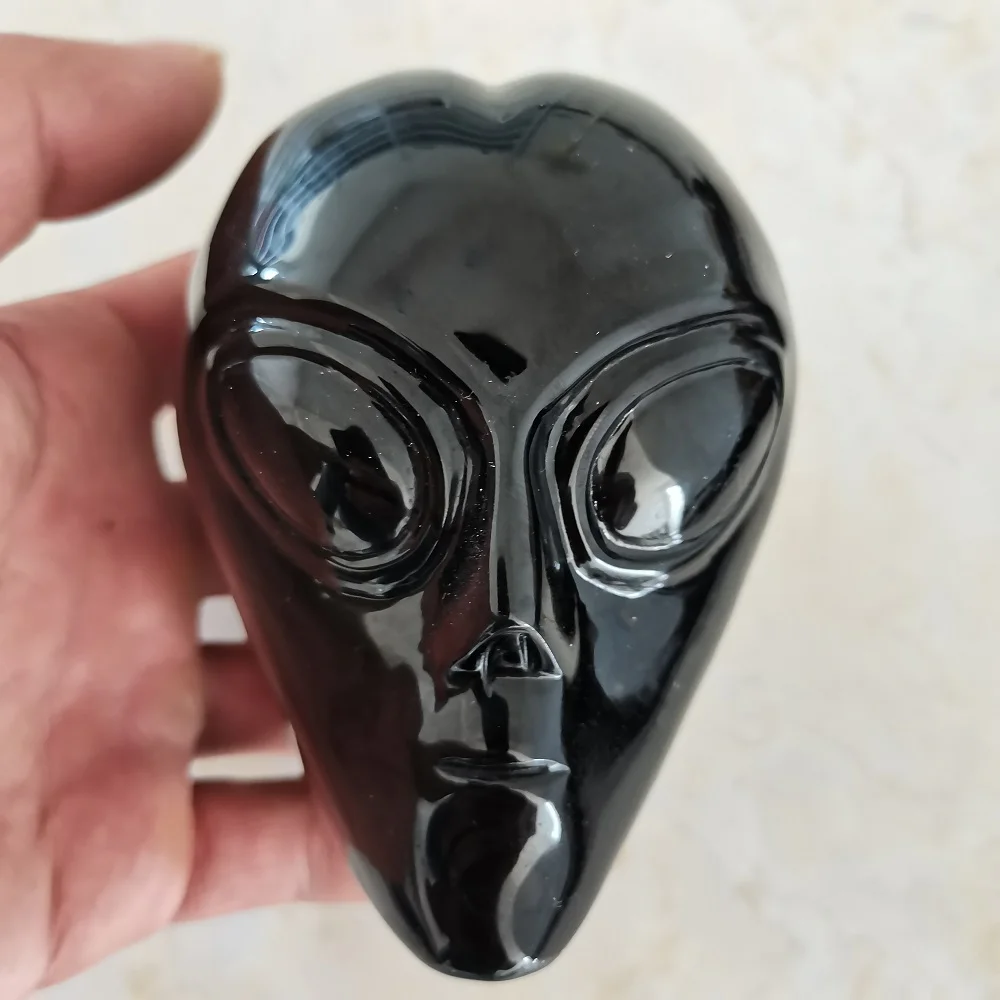 

Big Size! Natural Obsidian Skull Figurine Mascot Mineral Crafts Home Decoration