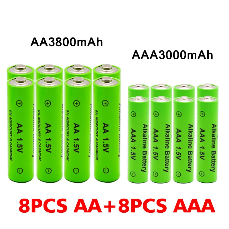 AA + AAA перезаряжаемая щелочная батарея 1 5 в 3800 мАч/1 3000 мАч фонарик игрушки часы mp3