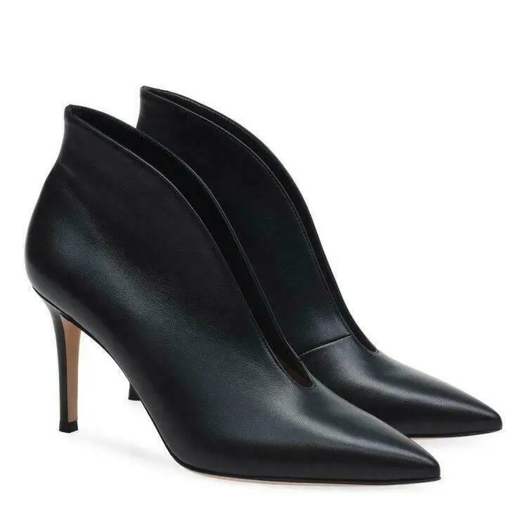 

Hot Womens Ladies Sexy V-Cutt Pointed Toe High Heel Ankle Boots Shoes Elegant D