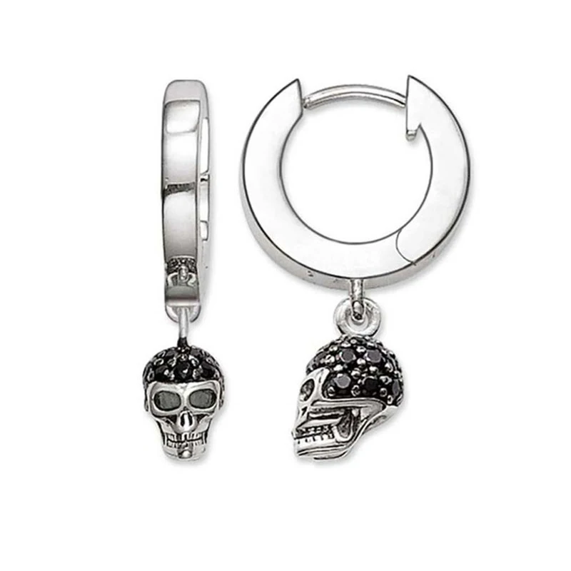 Серьги-кольца с застежкой в виде черепа из серебра 925 пробы фианитами | Украшения