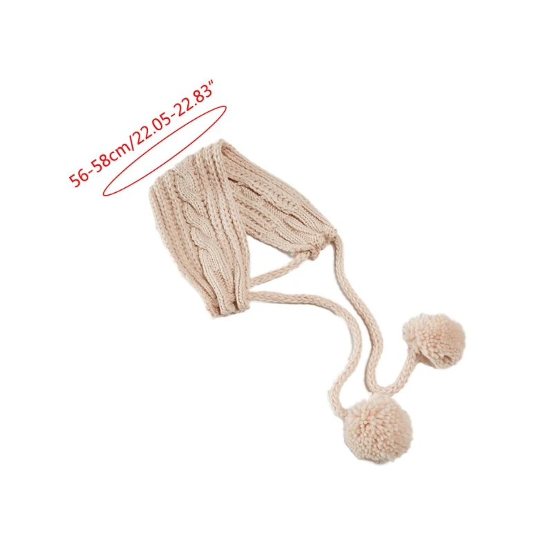 

Unisex Winter Cable Knitted Earmuffs Headband Solid Color Pompom Chin Strap Chunky Crochet Thermal 2 In 1 Scarf Earflap Ear Warm