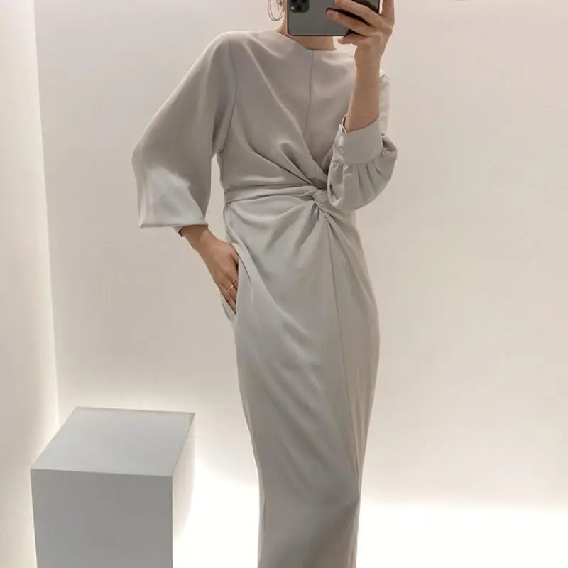 

ELegant ladies knitwear sweater dress For new year women with lantern sleeves