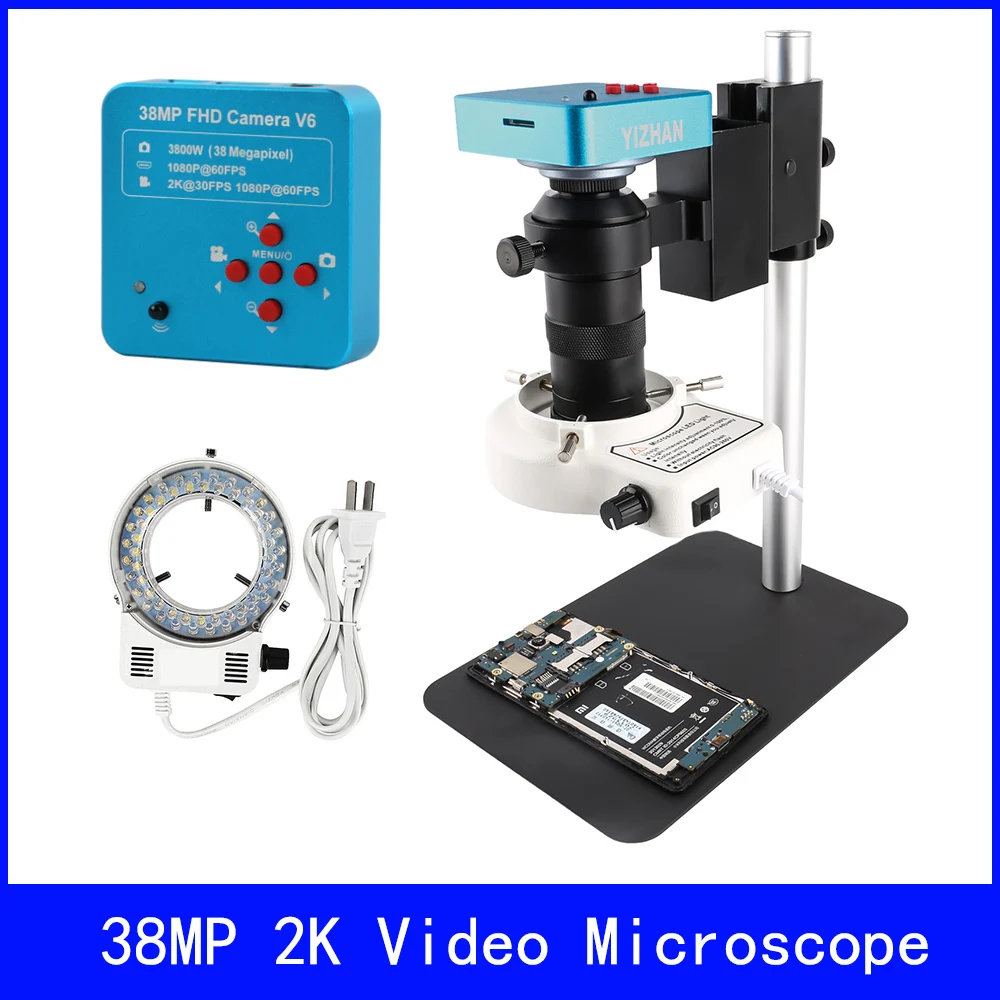 

38MP 2K HDMI USB Industrial Electronic Digital 0-130x Video Microscope Camera Set For Phone PCB SMD CPU Soldering Watch Repair