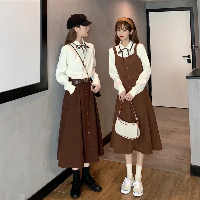 

Sweet Female Friends Sisters Dress Women's Autumn 2021 New Gentle Shirt Brown Skirt Two-piece Suit