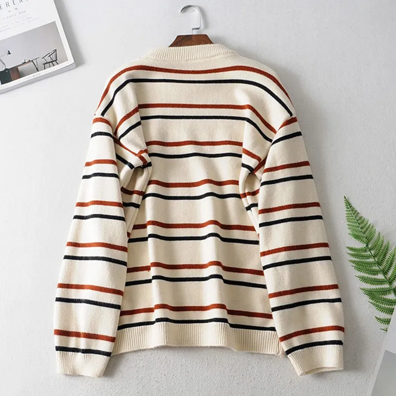 Fashion Stripe Women Sweaters Autumn Winter O Neck Pull Femme Pullovers Female Long Sleeve Loose Casual Knitted Sweater | Женская одежда