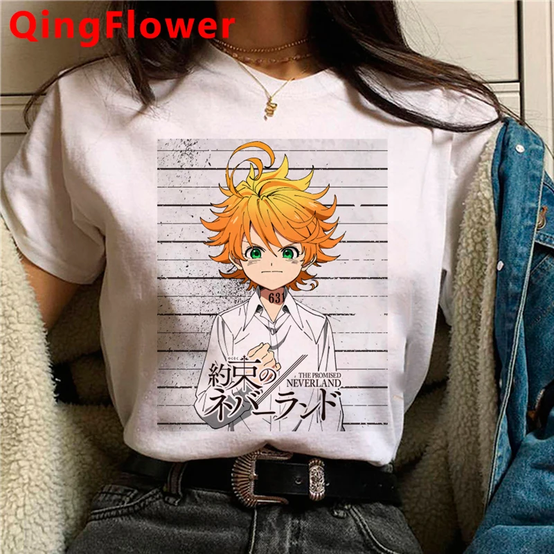 

the Promised Neverland clothes summer top female print white t shirt kawaii tumblr casual clothes tshirt kawaii