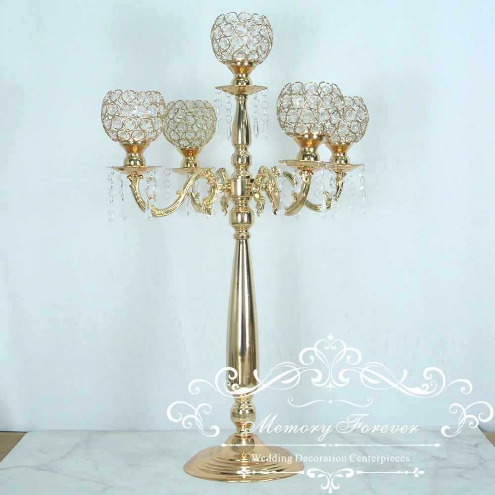 

Wedding Event Party Decoration Candelabra Crystal Candle Holder 5 Arms Candlesticks Gold Silver Centerpieces