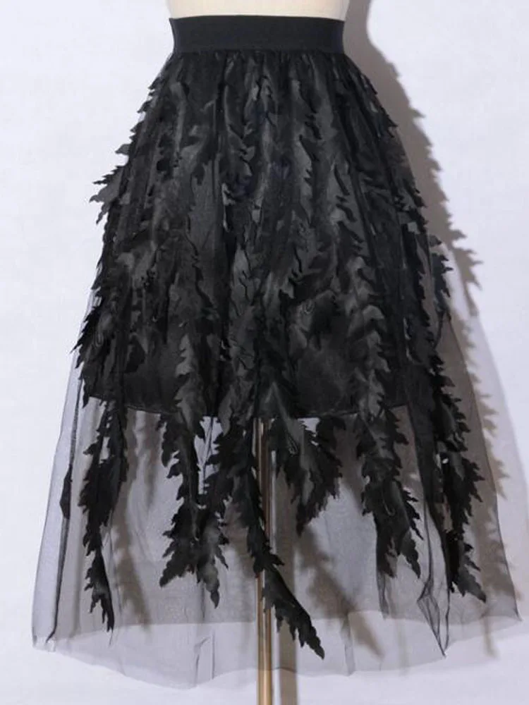 Женская сетчатая юбка с эластичным поясом Корейская летняя аппликацией в виде