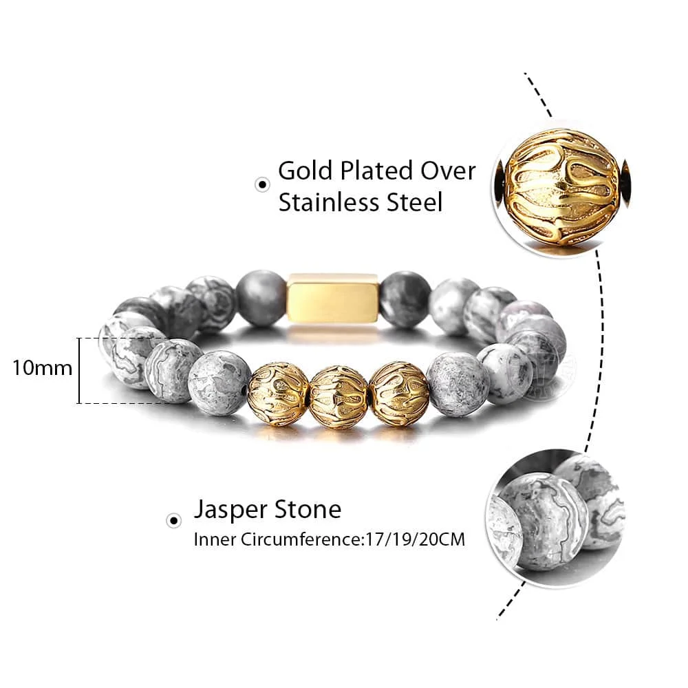Jasper Stone Trendsmax 10 мм натуральный камень бусина растягивающийся браслет для мужчин и женщин драгоценный камень тигровый глаз шарик шарм Настройка браслет с гравировкой PZ017 - Цвет камня: Jasper Stone
