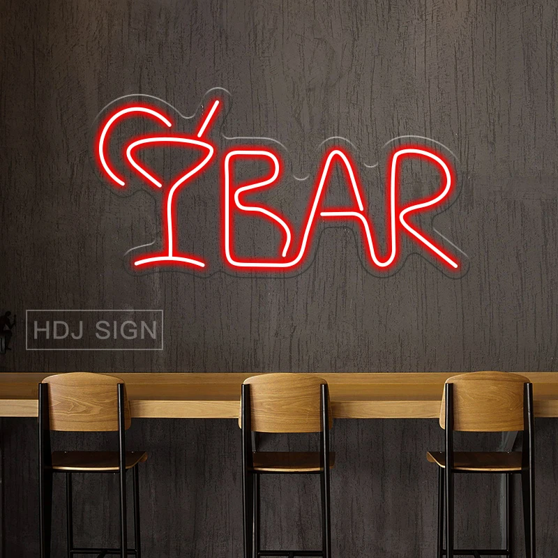 LED Bar Sign Neon Cocktail Glass And BAR Lit Letter Advertising Sign Used For Pub  Bistro Beach Party Business Wall Art