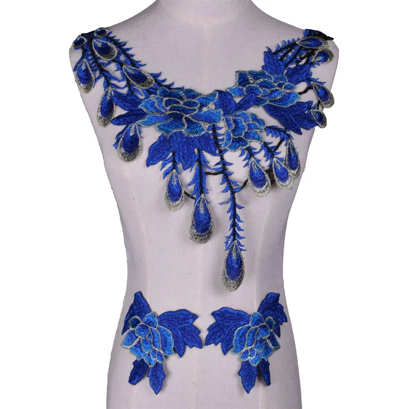 1 комплект красная синяя кружевная ткань аппликация из гипюра отделка декольте