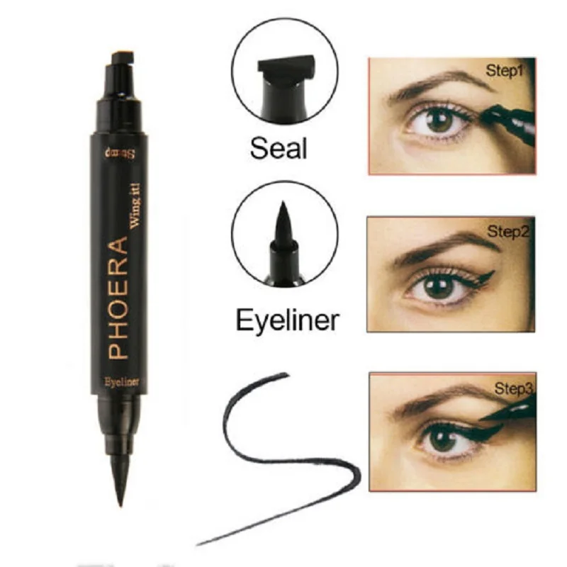 Водонепроницаемый двойной головкой крыло Форма жидкая подводка для глаз штамп