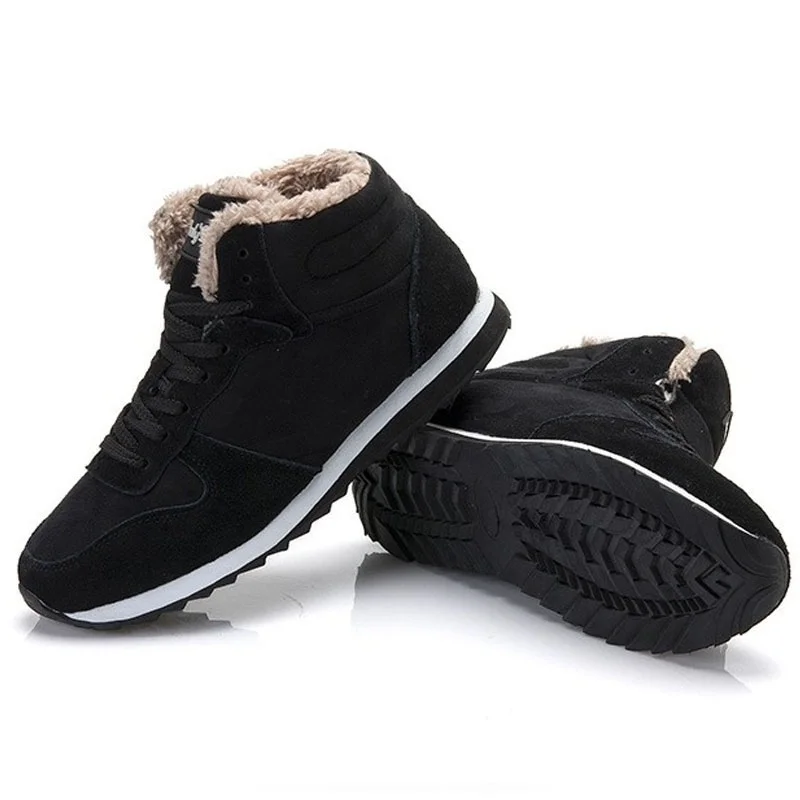

Winter Men Shoes Black Sneakers Keep Warm Fur Lace Up Ankle Boots Short Plush Men's Hombre Botas Snow Boots Winter Work Shoes