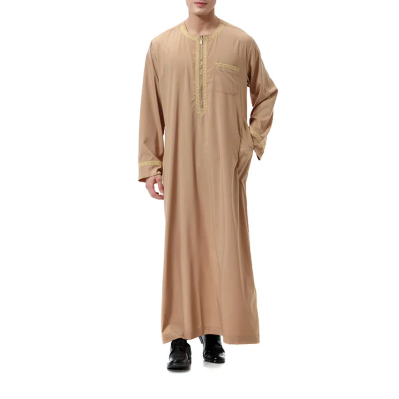 

Muslim Men Jubba Thobe Islamic Arab Kaftan Long Sleeve Patchwork Robes Retro Dubai Saudi Arabia Caftan Men Clothes 2021
