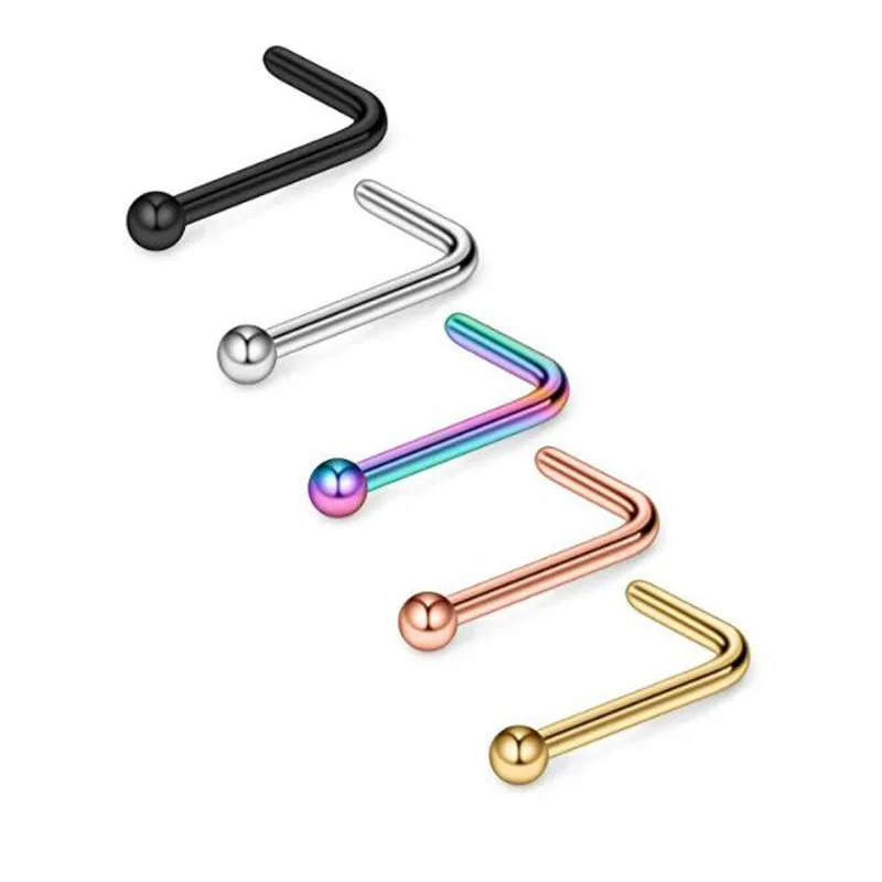 Новое поступление простые L образные хирургические Стальные Шпильки для носа 0 8*6