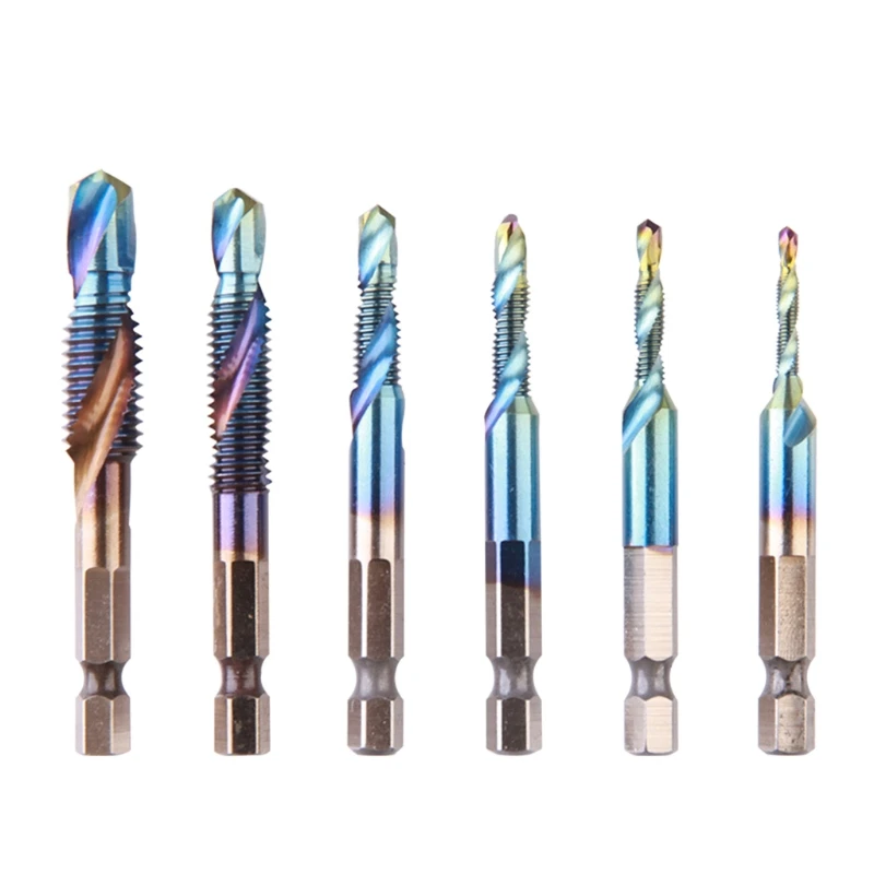 

6 Pcs Hex Shank Metric Thread Tap Spiral Trapezoidal Drill Bits Hand Screw Taps Sets Polished Hole Grinding Hand Tool Accessorie